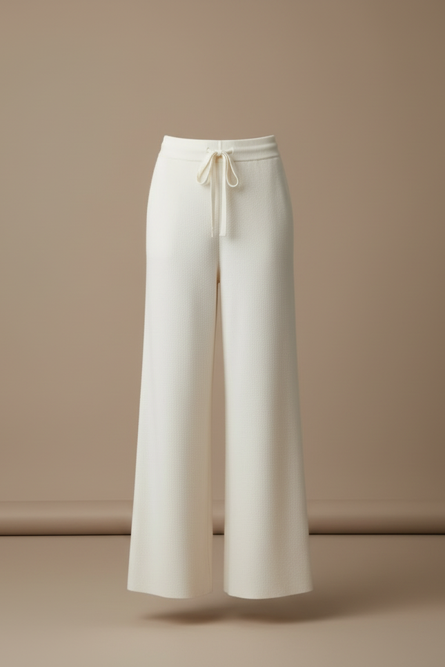 Pantalon Beige Ample Tricoté Cordon De Serrage Femme - Blanc Maille - vue 3