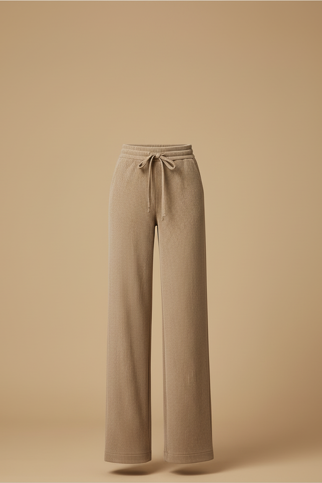 Pantalon Beige Côtelé Ample Décontracté Cordon Femme - Cordé - vue 3