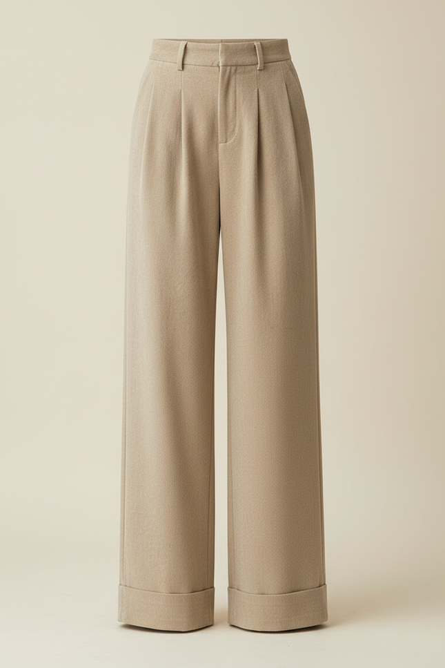 Pantalon Beige Côtelé Plissé Ample Femme - Maille - vue 3