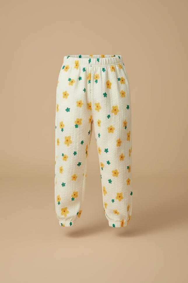 Pantalon Beige Fleuri Ample Coton Enfant Décontracté - vue 3