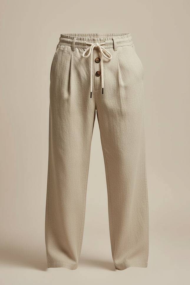 Pantalon Beige Coton Lin Ample Droit Homme - vue 3