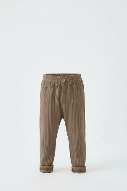 Pantalon Beige Côtelé Ample Enfant Décontracté Confortable - Marron Cordé - vue 3