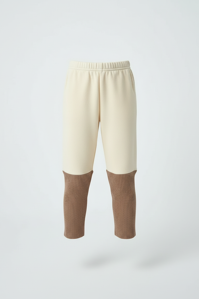 Pantalon Beige Enfant Bicolore Côtelé Ample Doux - Maille - vue 3