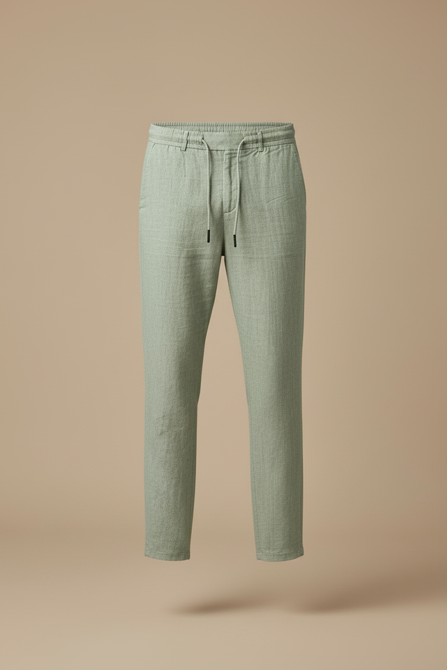 Pantalon Beige Lin Décontracté Ample Homme - Vert - vue 3