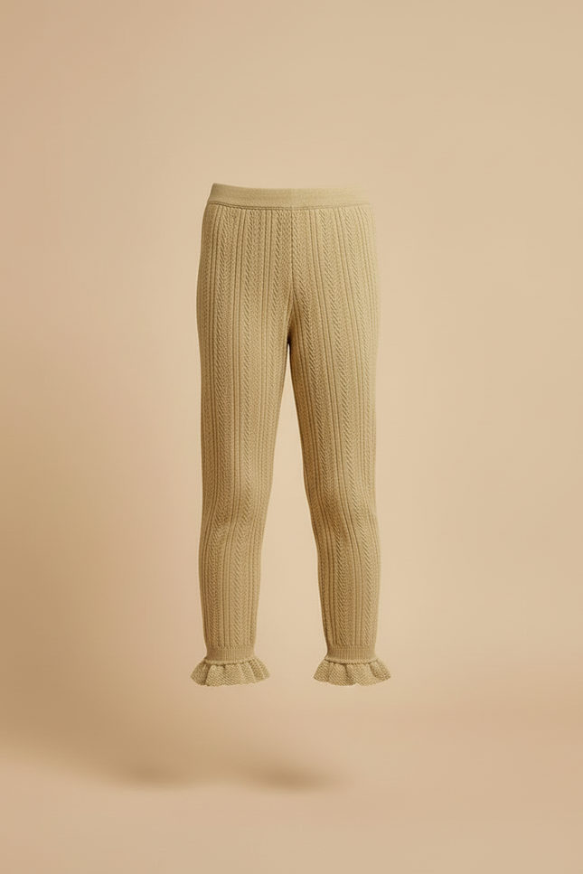 Pantalon Beige Côtelé Tricoté Volants Fille - Maille - vue 3
