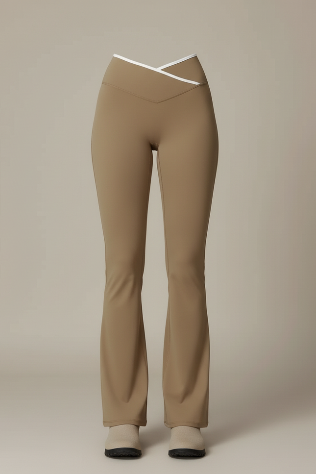 Pantalon Beige Évasé Taille Haute Yoga Sport - Polyester - vue 3