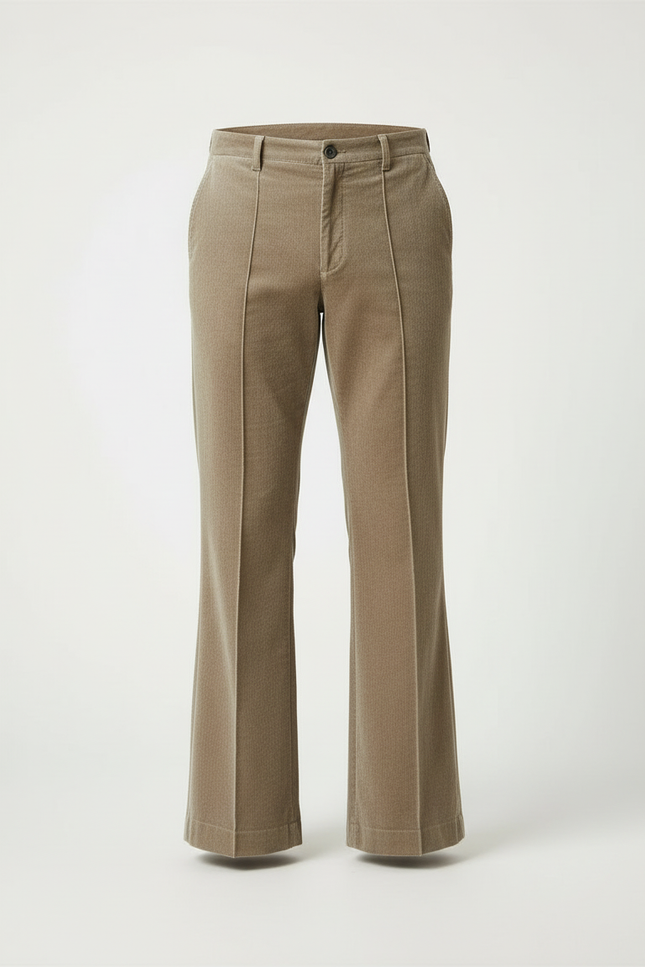 Pantalon Beige Côtelé Évasé Homme Élégant Décontracté - Cordé - vue 3