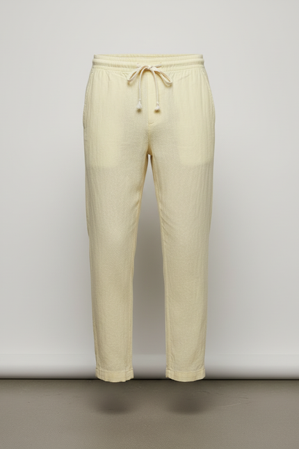 Pantalon Beige Lin Décontracté Cordon Homme Léger - Jaune - vue 3