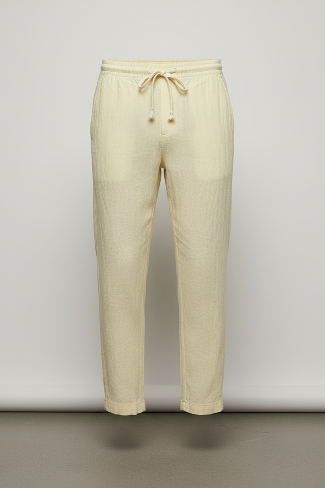 Pantalon Beige Lin Décontracté Cordon Homme Léger - Jaune - vue 3