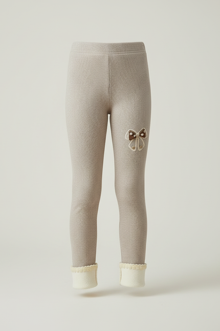 Pantalon Beige Côtelé Fille Broderie Polaire Hiver - Maille - vue 3