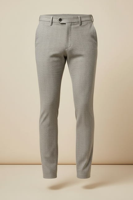 Pantalon Beige Homme Slim Motif Carreaux Élégant - Gris Polyester - vue 3