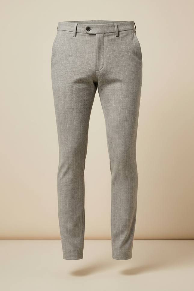 Pantalon Beige Homme Slim Motif Carreaux Élégant - Gris Polyester - vue 3