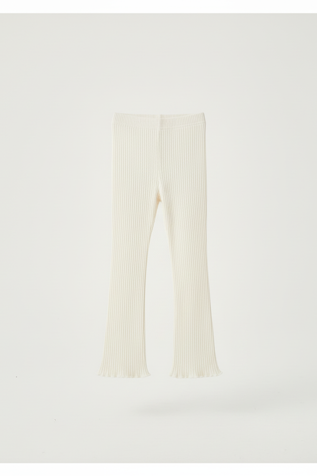 Pantalon Beige Côtelé Évasé Enfant Tricoté Confortable - Maille - vue 3