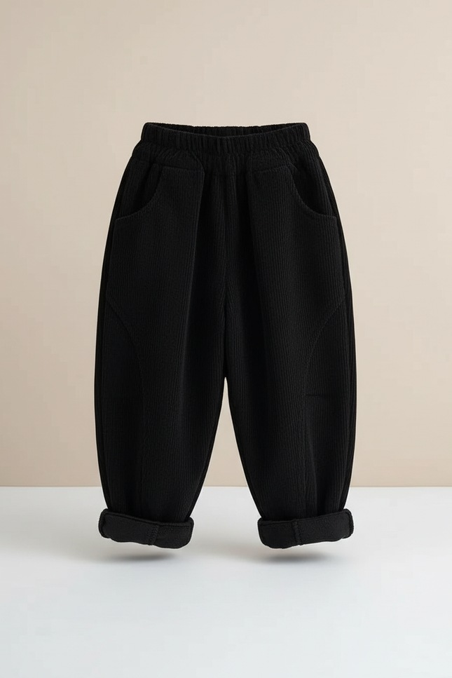 Pantalon Beige Côtelé Noir Ample Doublé Chaud - Cordé - vue 2
