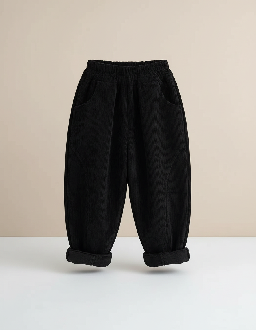 Pantalon Beige Côtelé Noir Ample Doublé Chaud - Cordé - vue 2