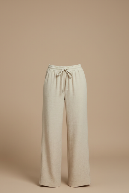 Pantalon Beige Fluide Ample Cordon Décontracté - Viscose - vue 3