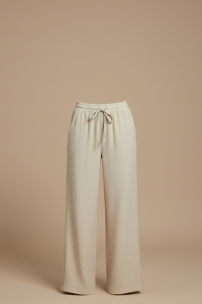 Pantalon Beige Fluide Ample Cordon Décontracté - Viscose - vue 3