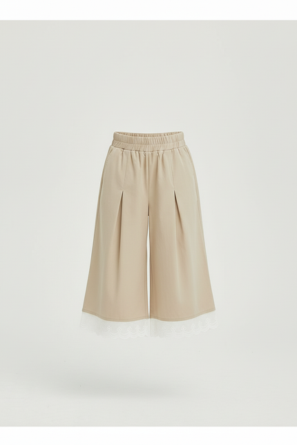 Pantalon Beige Ample Plissé Dentelle Fille Décontracté - Polyester - vue 3
