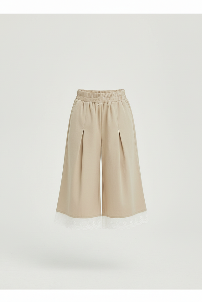 Pantalon Beige Ample Plissé Dentelle Fille Décontracté - Polyester - vue 3