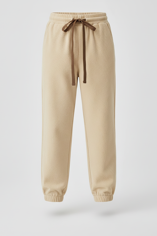Pantalon Beige Côtelé Ample Sport Décontracté - Cordé - vue 3