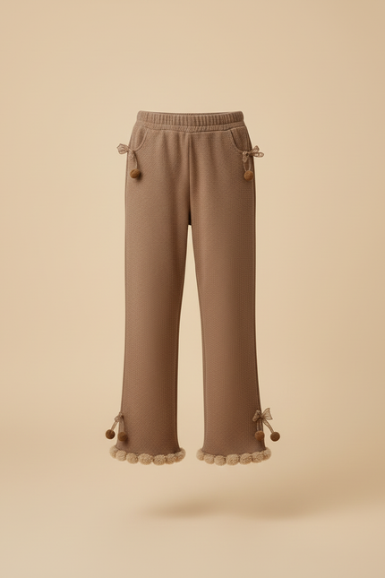 Pantalon Beige Marron Pompons Doux Enfants Mignon - Maille - vue 3
