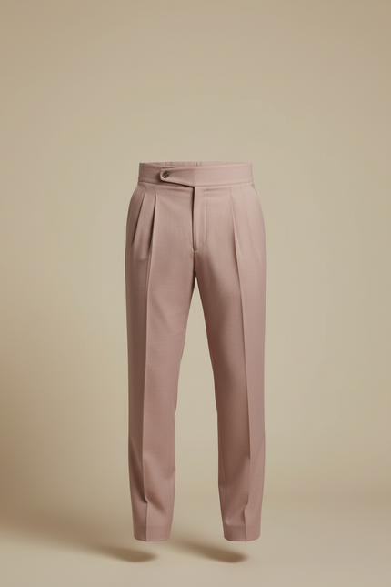 Pantalon Beige Plissé Homme Habillé Élégant Décontracté - Rose Laine - vue 3