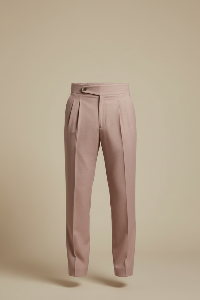 Pantalon Beige Plissé Homme Habillé Élégant Décontracté - Rose Laine - vue 3