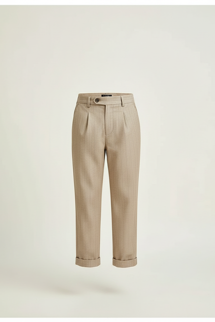 Pantalon Beige Rayé Droit Pli Enfant - Laine - vue 3