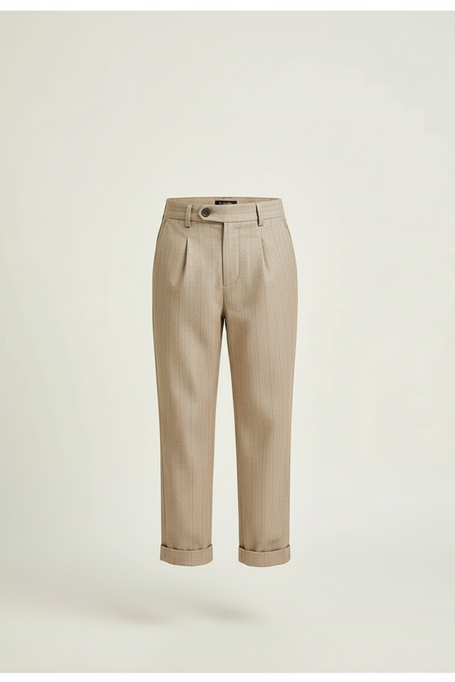Pantalon Beige Rayé Droit Pli Enfant - Laine - vue 3