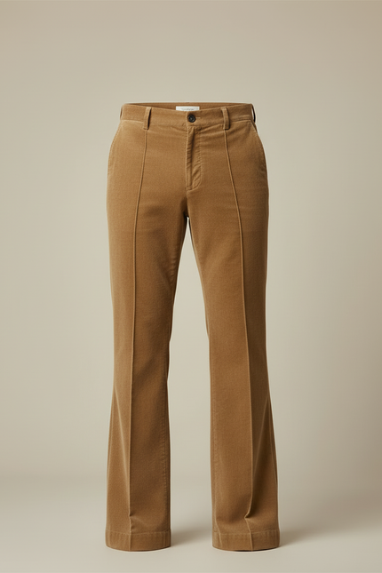 Pantalon Beige Côtelé Évasé Homme Décontracté - Camel Cordé - vue 3