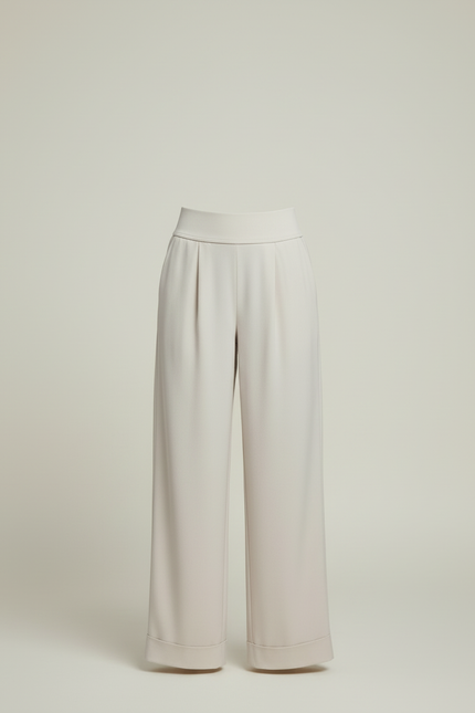 Pantalon Beige Fluide Ample Taille Haute Élégant Décontracté - Viscose - vue 3