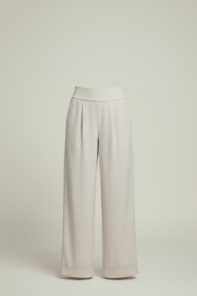 Pantalon Beige Fluide Ample Taille Haute Élégant Décontracté - Viscose - vue 3
