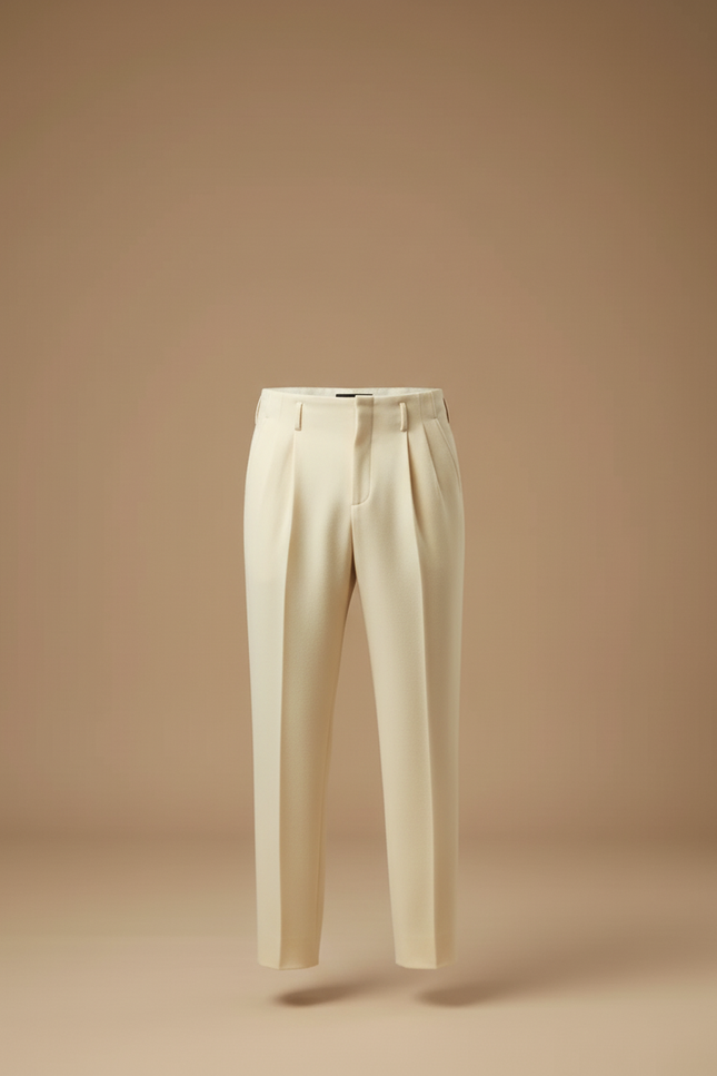 Pantalon Beige Plissé Droit Élégant Décontracté Homme - Gabardine - vue 3