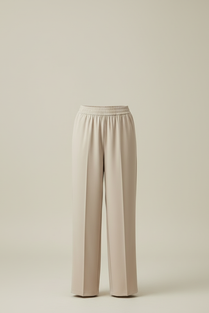 Pantalon Beige Fluide Ample Taille Élastique Décontracté Élégant - Viscose - vue 3