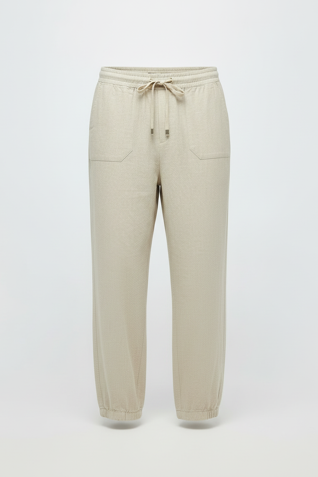 Pantalon Beige Ample Cordon Lin Homme Décontracté - vue 3