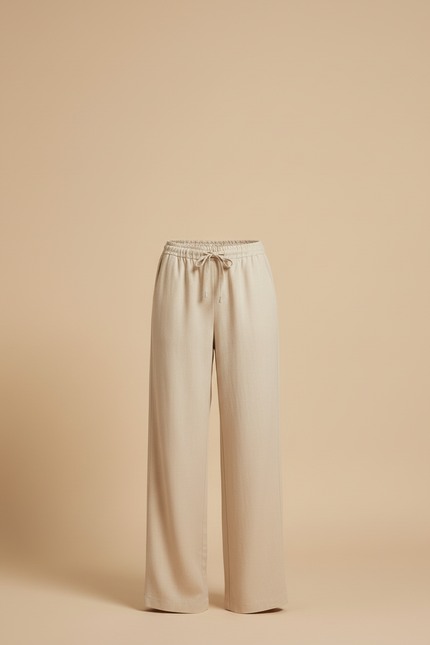 Pantalon Beige Fluide Ample Taille Élastique Décontracté - Lin - vue 3