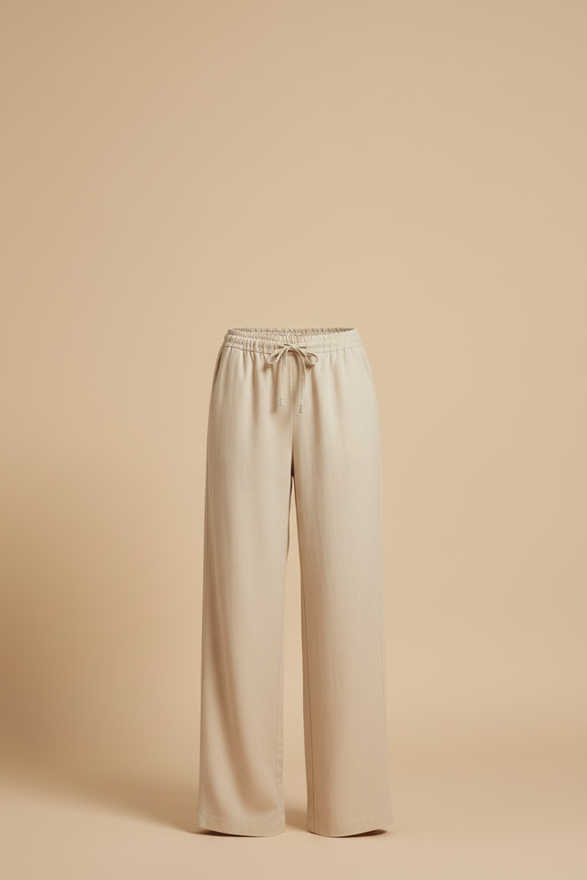 Pantalon Beige Fluide Ample Taille Élastique Décontracté - Lin - vue 3