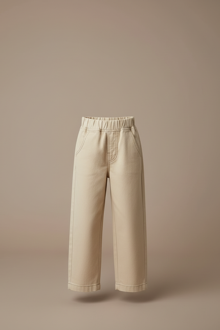 Pantalon Beige Large Coton Élastiqué Enfant Décontracté - vue 3