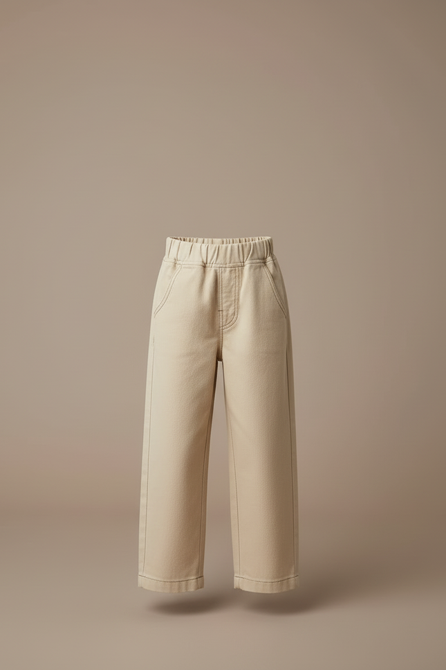 Pantalon Beige Large Coton Élastiqué Enfant Décontracté - vue 3