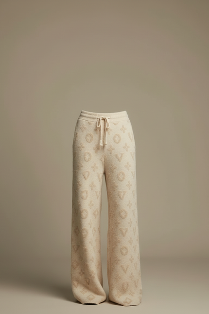 Pantalon Beige Tricoté Ample Motif Monogramme Décontracté Femme - Molleton - vue 3