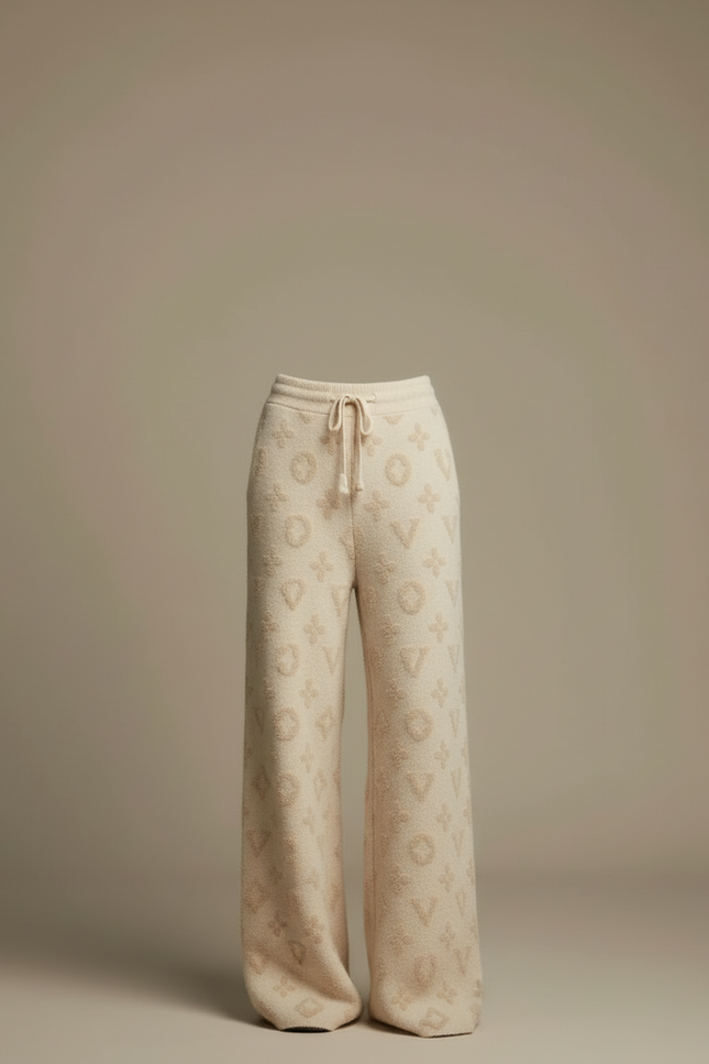 Pantalon Beige Tricoté Ample Motif Monogramme Décontracté Femme - Molleton - vue 3