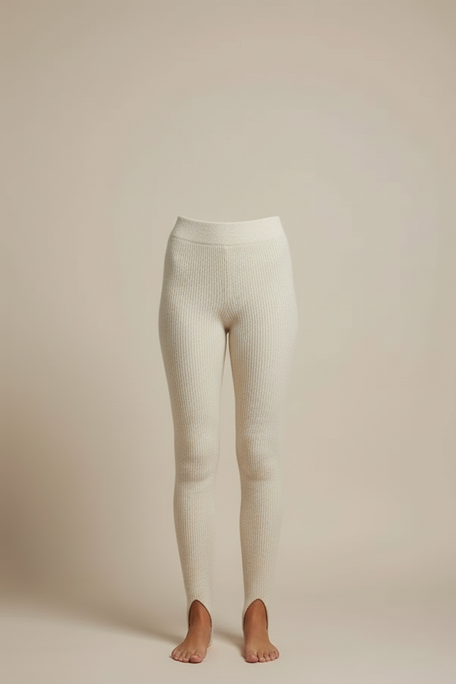 Pantalon Beige Côtelé Tricoté Taille Haute Femme - Laine - vue 3