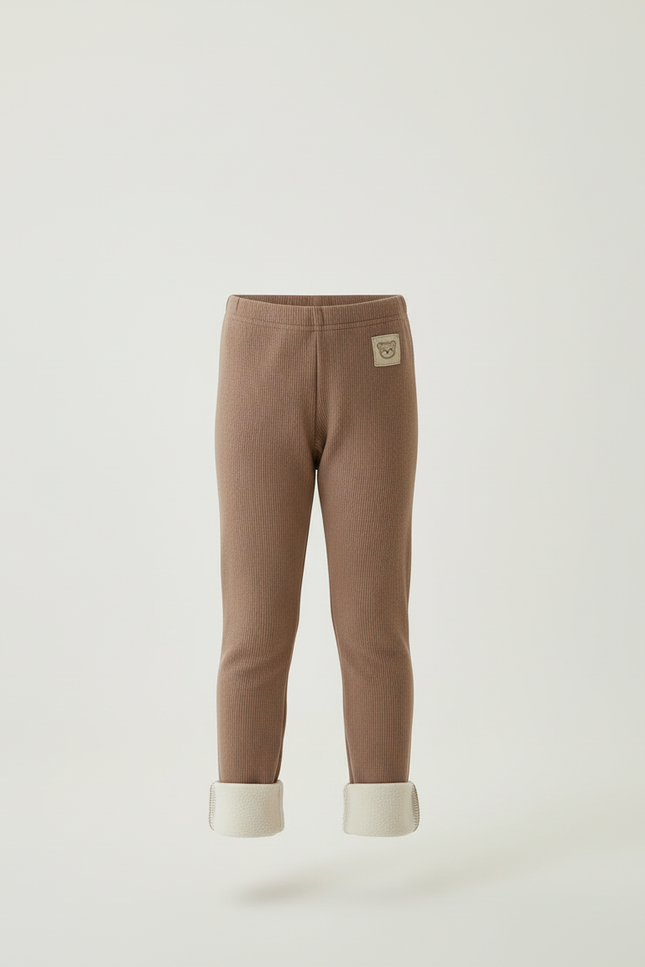 Pantalon Beige Côtelé Doublé Chaud Enfant Élastique - Marron Cordé - vue 3