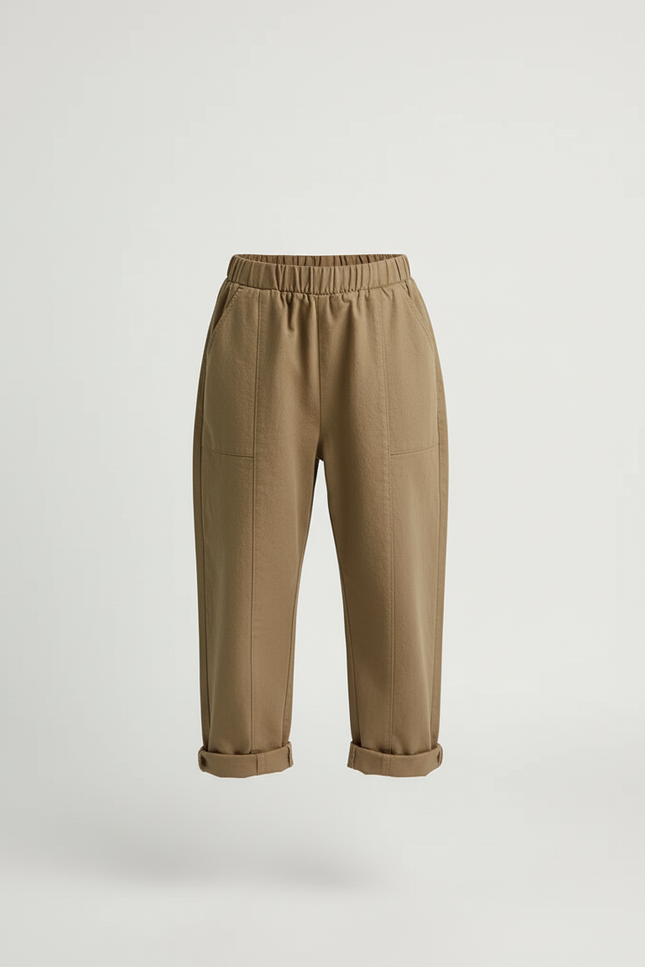 Pantalon Beige Coton Ample Enfant Décontracté Uni - Kaki - vue 3