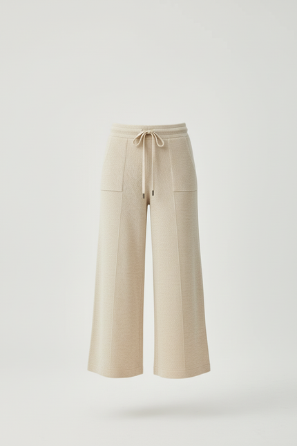 Pantalon Beige Tricoté Ample Cordon Décontracté Femme - Maille - vue 3