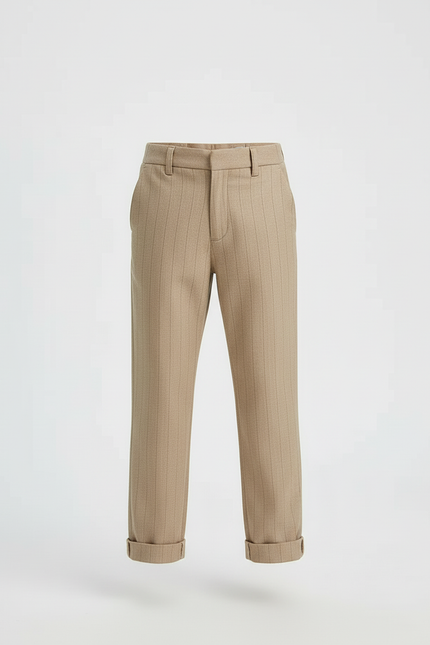 Pantalon Beige Rayé Droit Coton Enfant - Gabardine - vue 3
