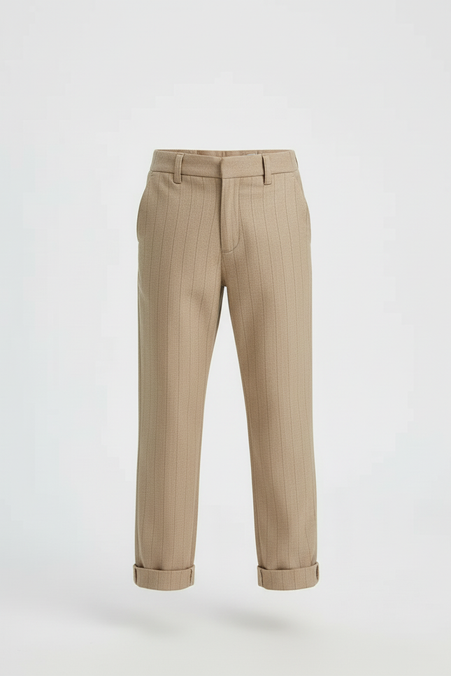 Pantalon Beige Rayé Droit Coton Enfant - Gabardine - vue 3