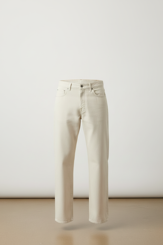 Pantalon Beige Coton Brut Coupe Droite Décontracté Homme - Jean - vue 3