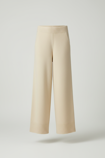 Pantalon Beige Laine Mérinos Tricoté Large Doux - Maille - vue 3