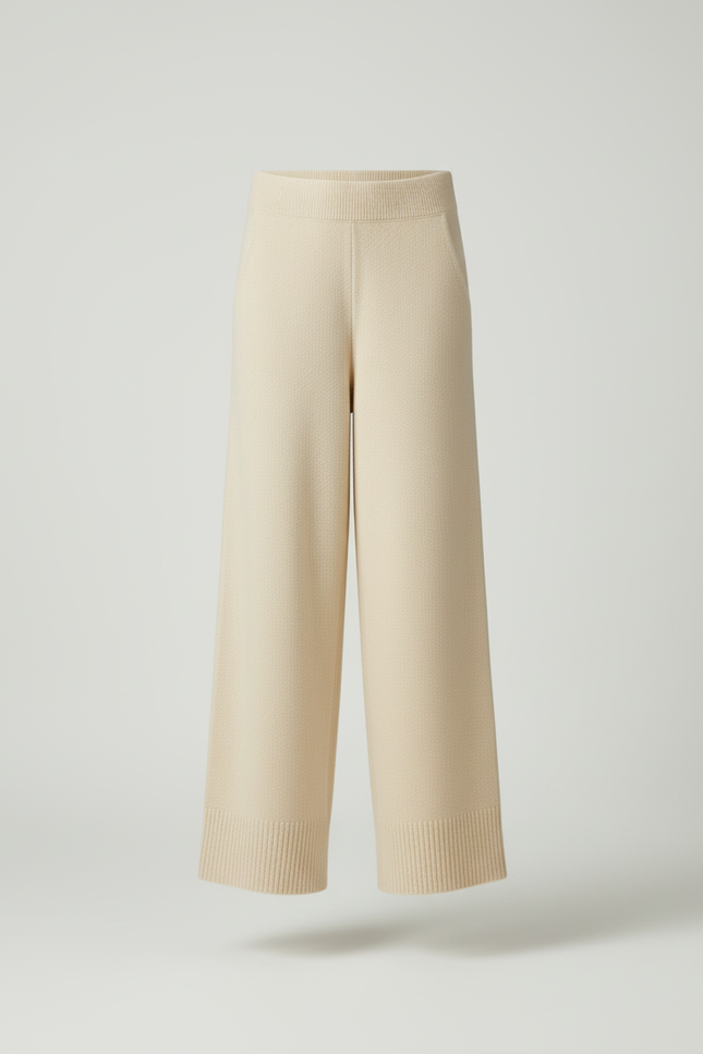 Pantalon Beige Laine Mérinos Tricoté Large Doux - Maille - vue 3